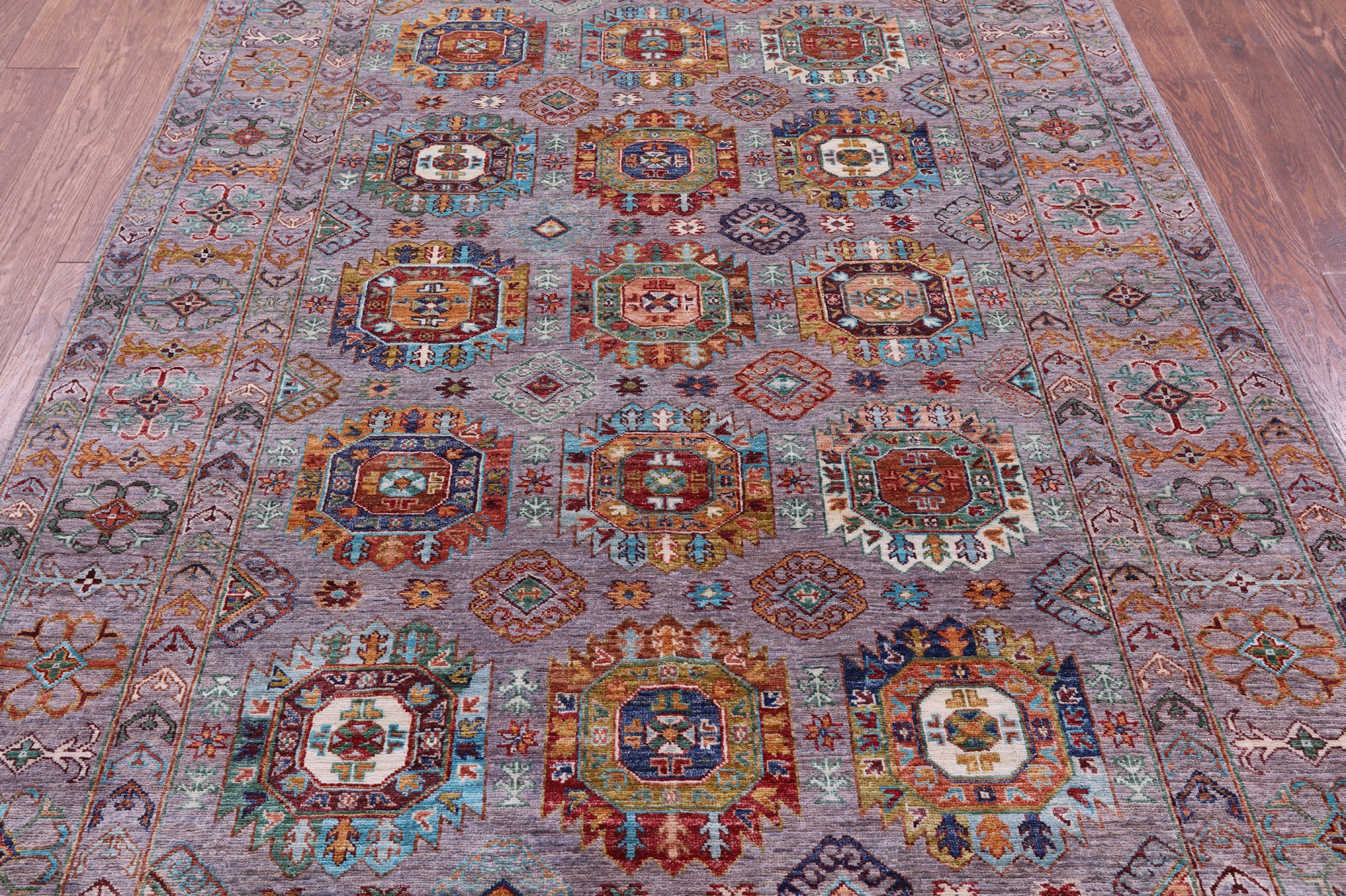 Grey Turkmen Ersari Handmade Wool Rug - 5' 9" X 8' 2" - Golden Nile
