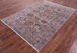 Grey Turkmen Ersari Handmade Wool Rug - 5' 9" X 8' 2" - Golden Nile