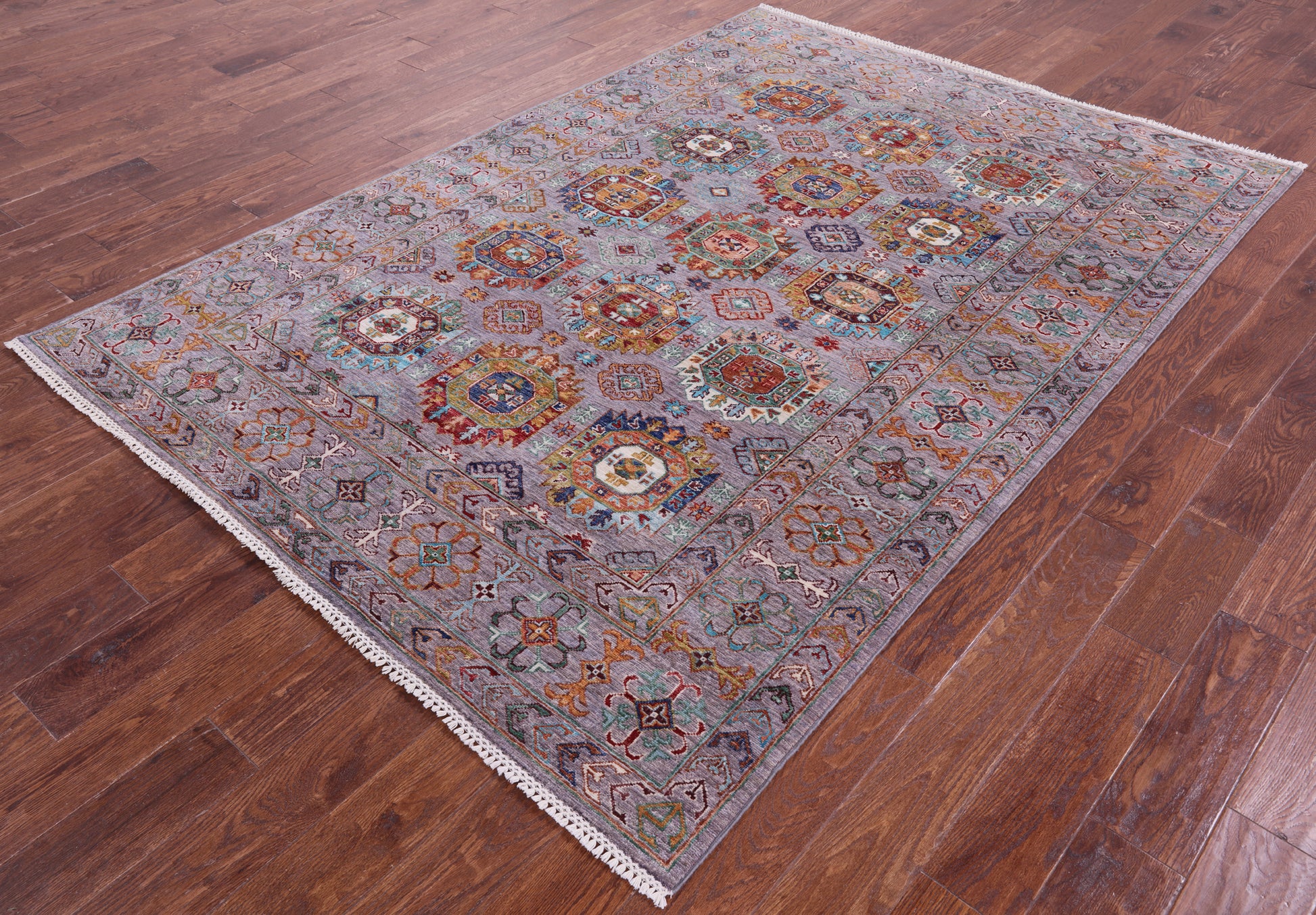 Grey Turkmen Ersari Handmade Wool Rug - 5' 9" X 8' 2" - Golden Nile