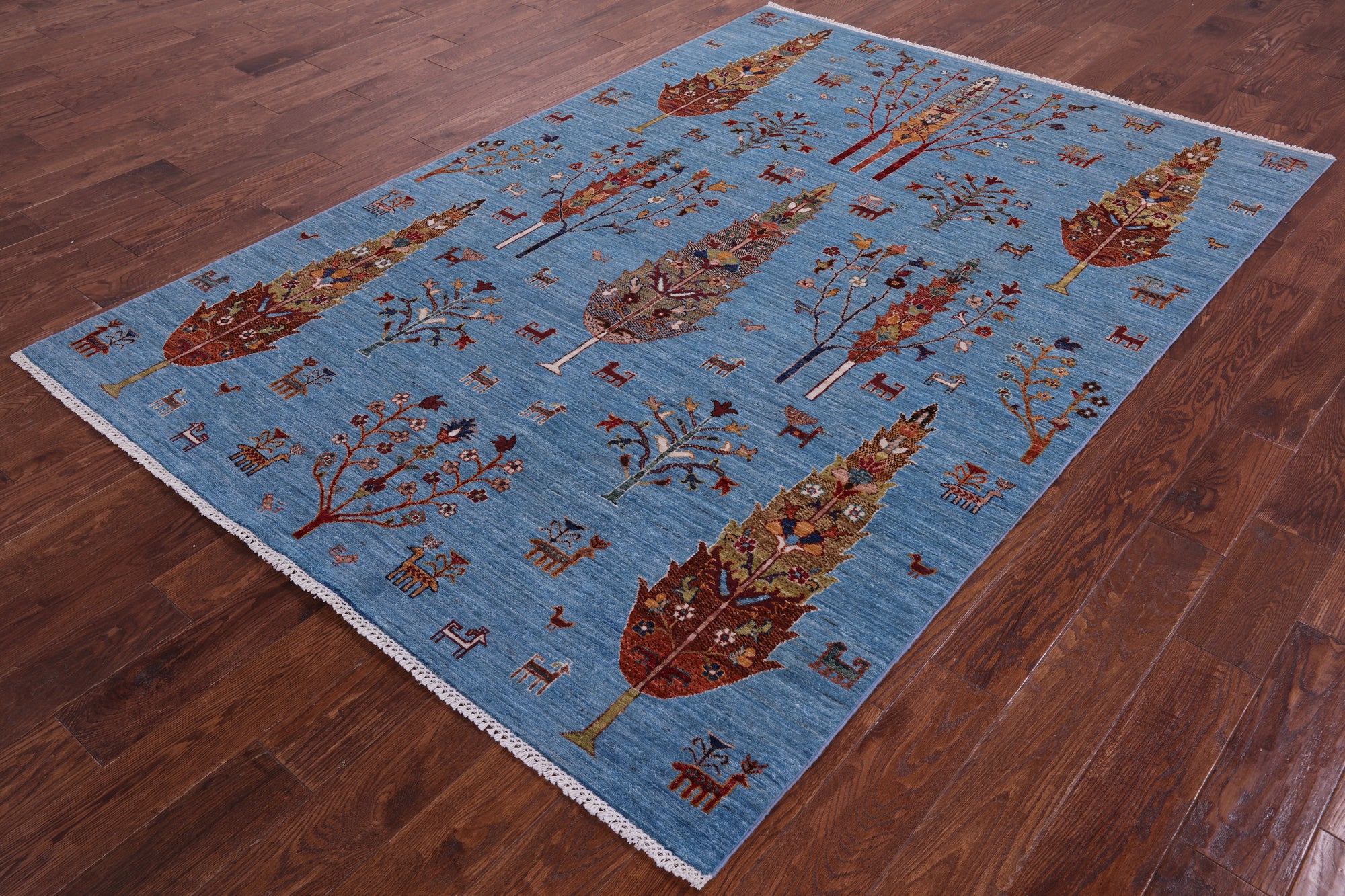 Blue Tribal Persian Gabbeh Hand Knotted Wool Rug - 5' 8" X 8' 2" - Golden Nile