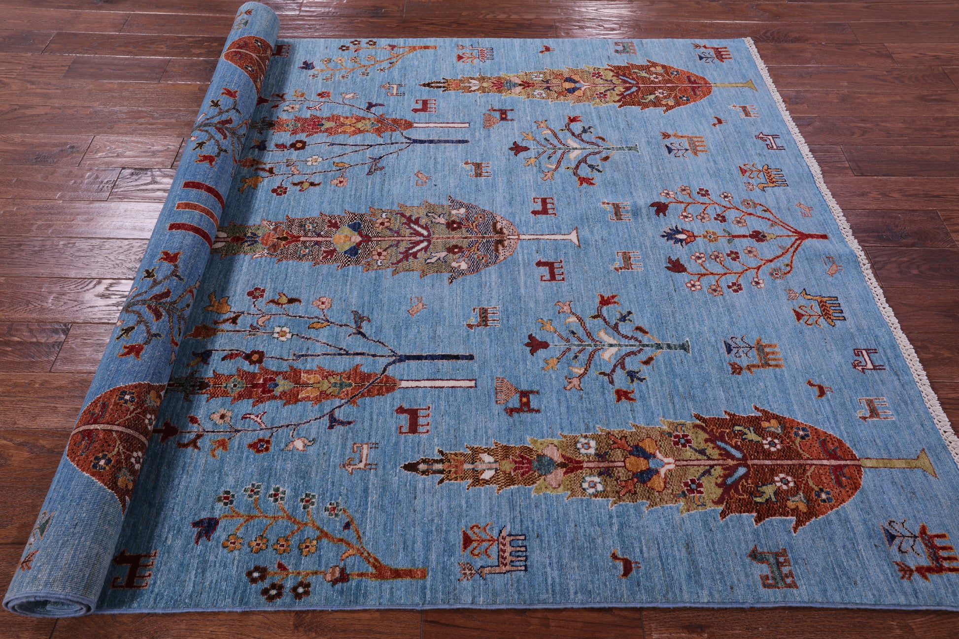 Blue Tribal Persian Gabbeh Hand Knotted Wool Rug - 5' 8" X 8' 2" - Golden Nile