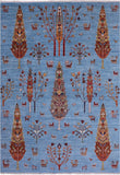 Blue Tribal Persian Gabbeh Hand Knotted Wool Rug - 5' 8" X 8' 2" - Golden Nile
