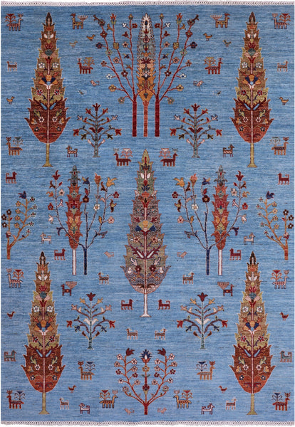 Blue Tribal Persian Gabbeh Hand Knotted Wool Rug - 5' 8" X 8' 2" - Golden Nile