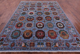 Blue Turkmen Ersari Handmade Wool Rug - 8' 3" X 11' 2" - Golden Nile