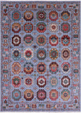 Blue Turkmen Ersari Handmade Wool Rug - 8' 3" X 11' 2" - Golden Nile