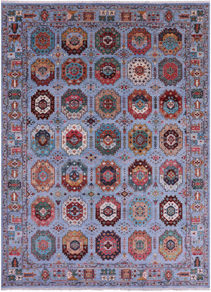 Blue Turkmen Ersari Handmade Wool Rug - 8' 3" X 11' 2" - Golden Nile