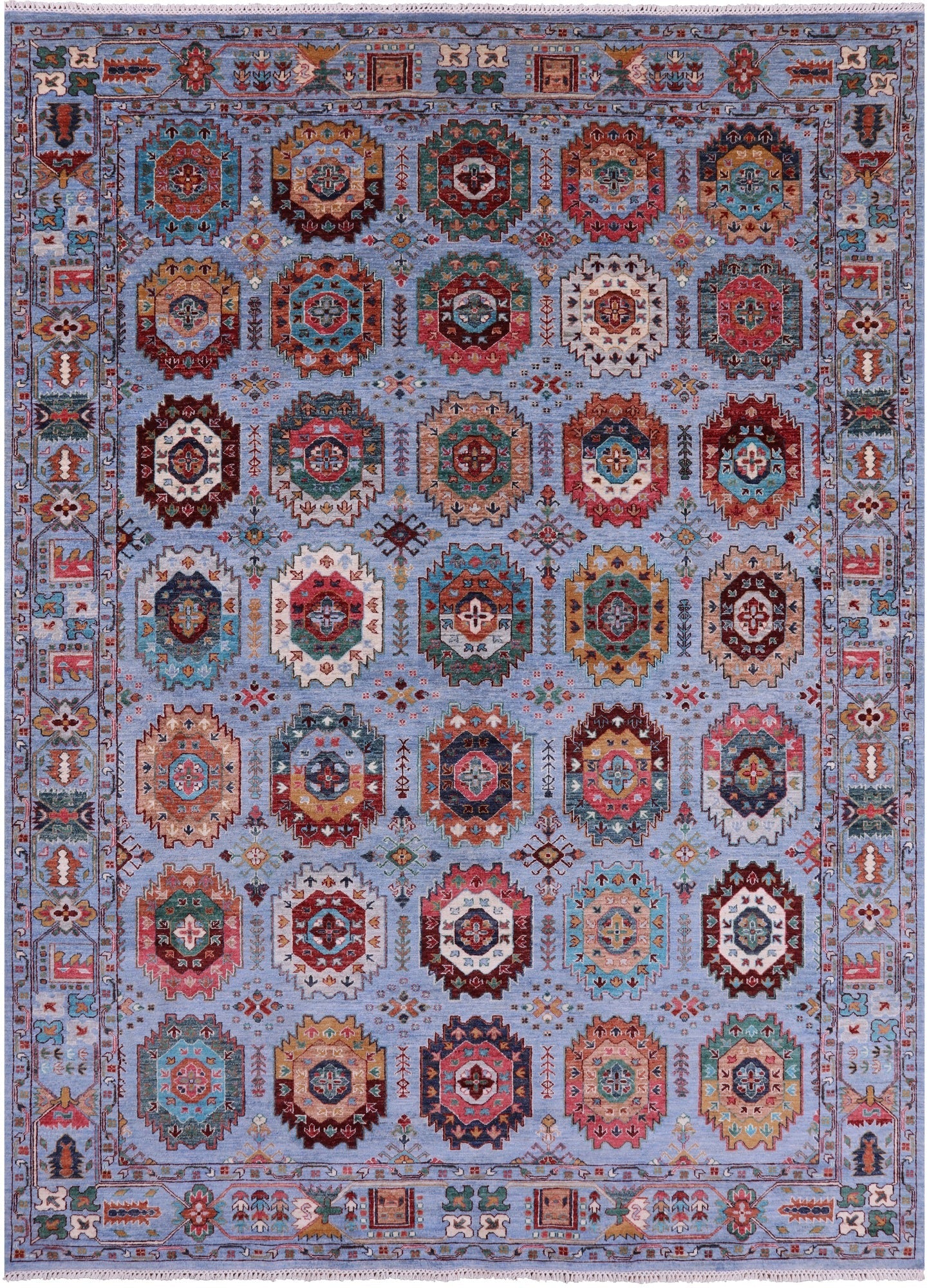 Blue Turkmen Ersari Handmade Wool Rug - 8' 3" X 11' 2" - Golden Nile