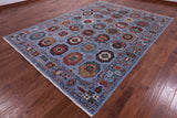 Blue Turkmen Ersari Handmade Wool Rug - 8' 3" X 11' 2" - Golden Nile