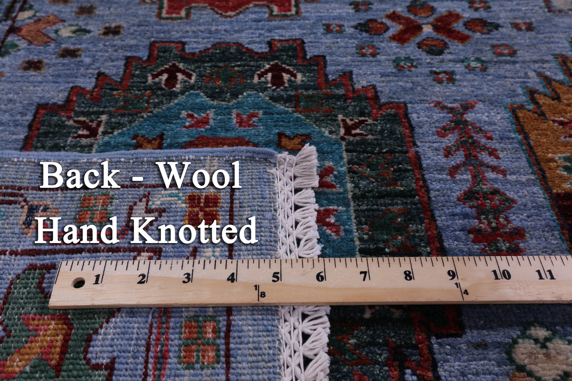 Blue Turkmen Ersari Handmade Wool Rug - 8' 3" X 11' 2" - Golden Nile