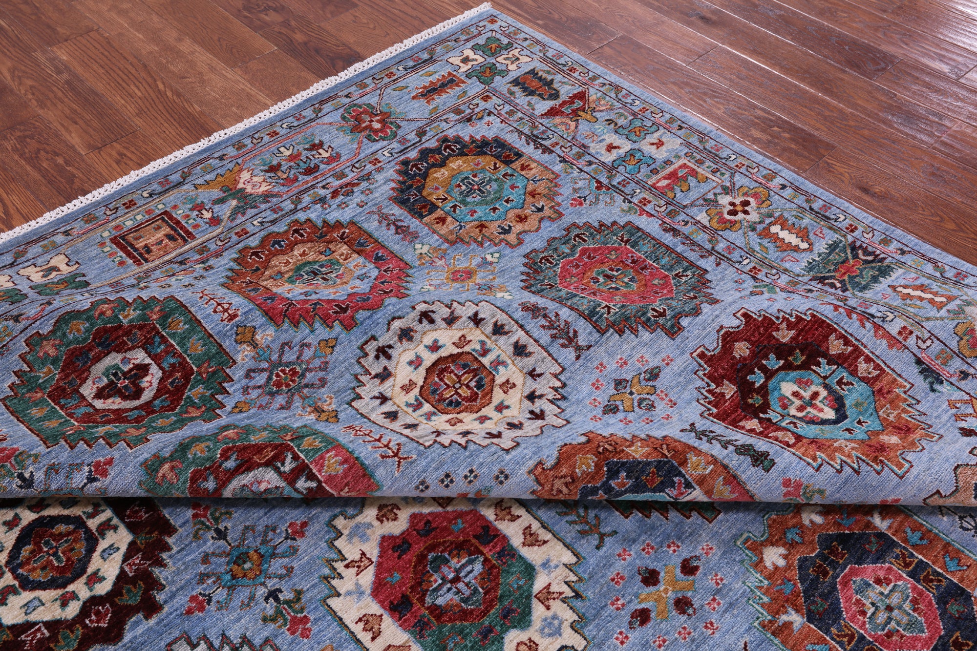 Blue Turkmen Ersari Handmade Wool Rug - 8' 3" X 11' 2" - Golden Nile