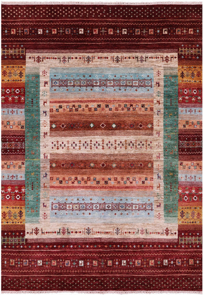 Tribal Persian Gabbeh Hand Knotted Wool Rug - 5' 10" X 8' 1" - Golden Nile