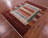 Tribal Persian Gabbeh Hand Knotted Wool Rug - 5' 10" X 8' 1" - Golden Nile