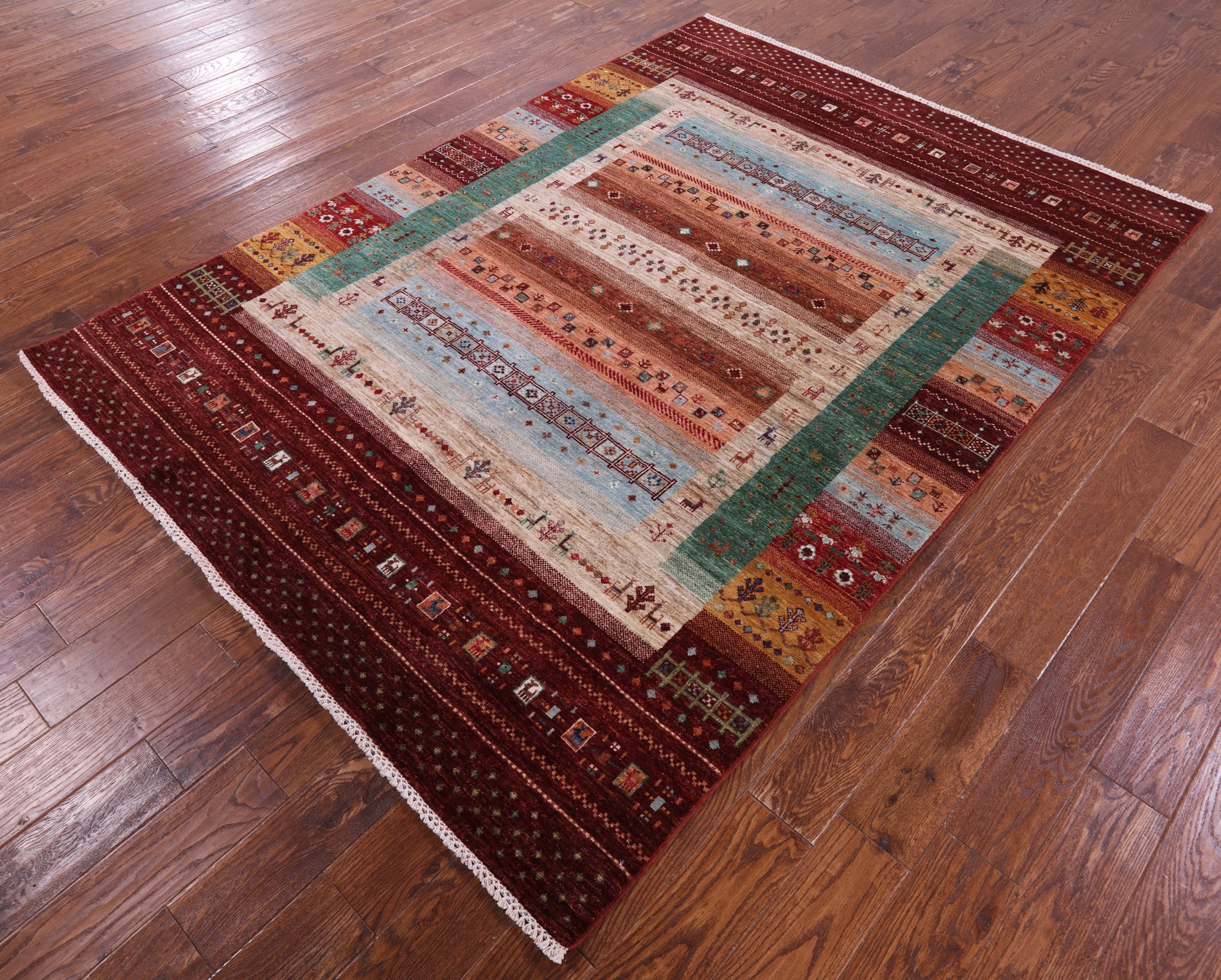 Tribal Persian Gabbeh Hand Knotted Wool Rug - 5' 10" X 8' 1" - Golden Nile