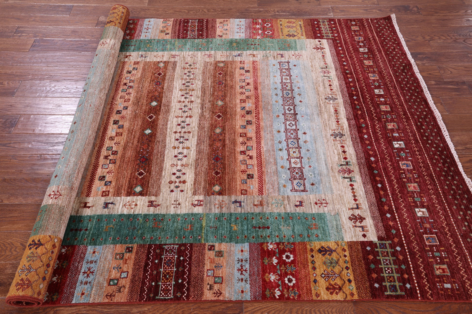 Tribal Persian Gabbeh Hand Knotted Wool Rug - 5' 10" X 8' 1" - Golden Nile