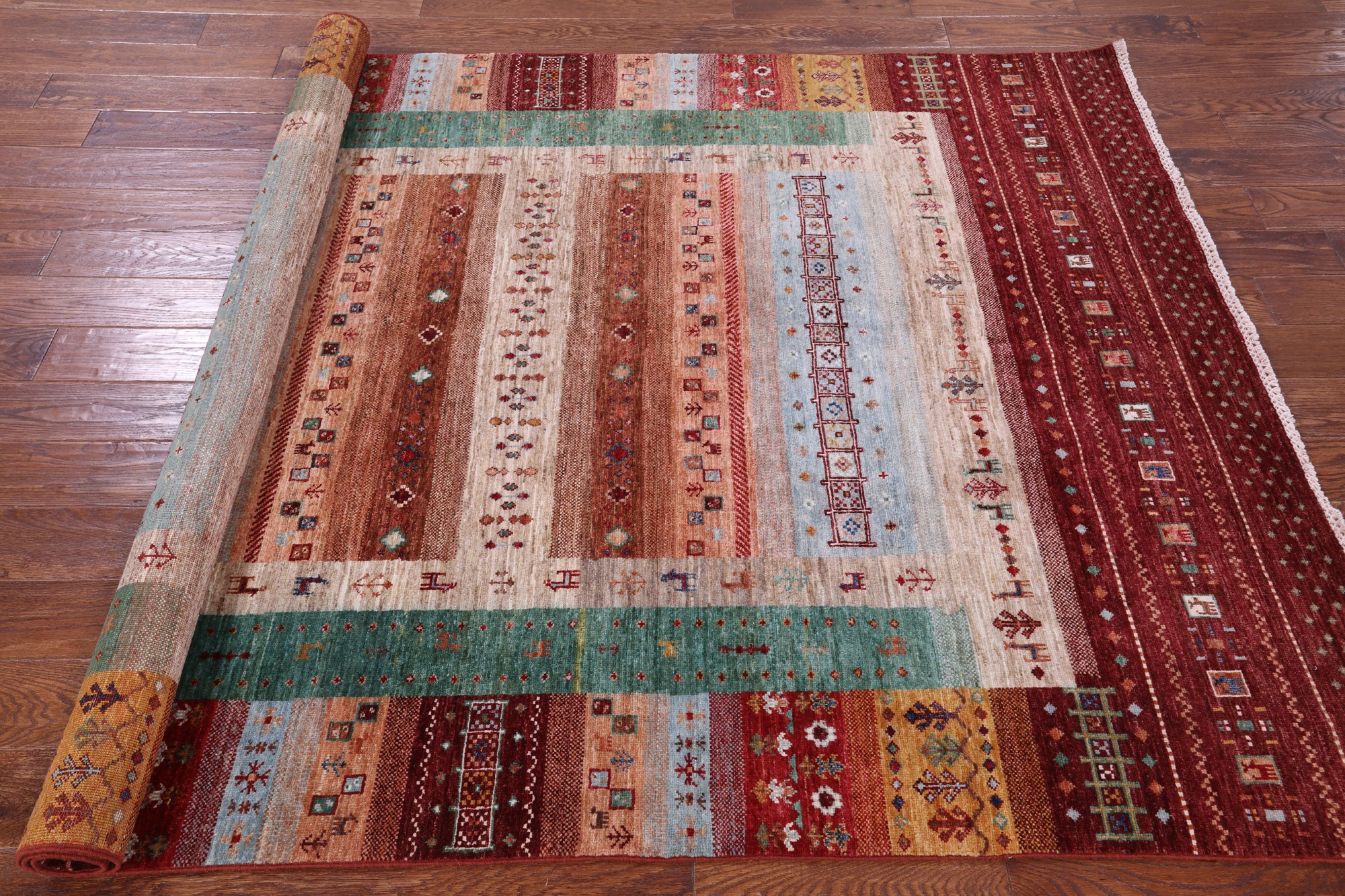 Tribal Persian Gabbeh Hand Knotted Wool Rug - 5' 10" X 8' 1" - Golden Nile