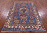 Blue Super Kazak Hand Knotted Wool Rug - 5' 8" X 7' 11" - Golden Nile