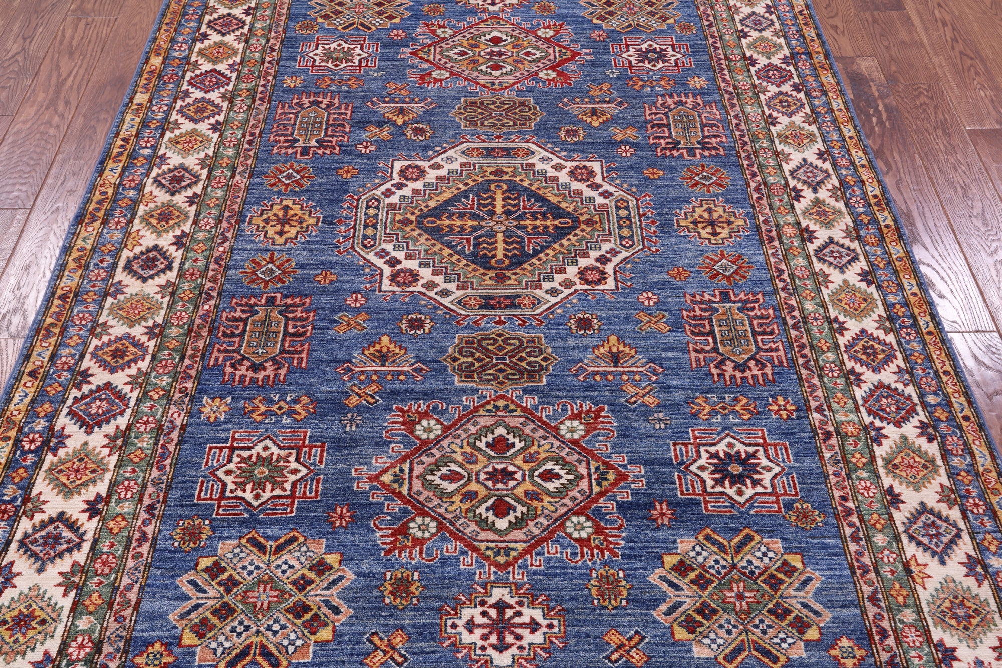 Blue Super Kazak Hand Knotted Wool Rug - 5' 8" X 7' 11" - Golden Nile
