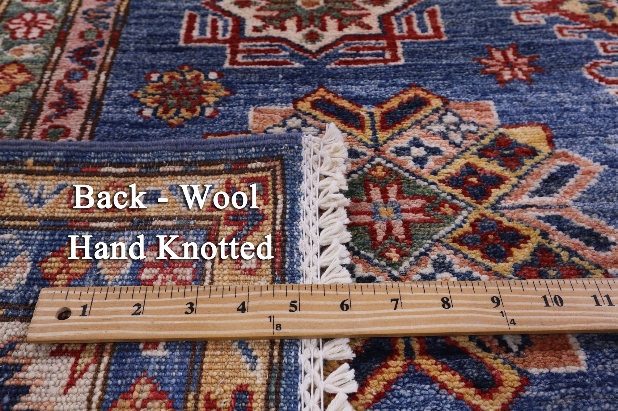 Blue Super Kazak Hand Knotted Wool Rug - 5' 8" X 7' 11" - Golden Nile