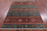 Green Tribal Persian Gabbeh Hand Knotted Wool Rug - 5' 1" X 6' 9" - Golden Nile