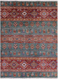 Green Tribal Persian Gabbeh Hand Knotted Wool Rug - 5' 1" X 6' 9" - Golden Nile