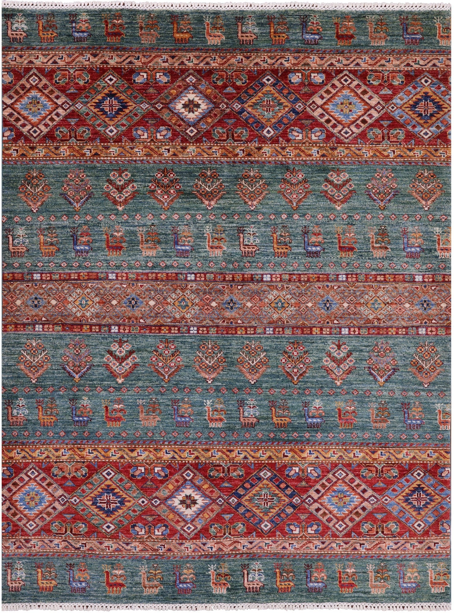 Green Tribal Persian Gabbeh Hand Knotted Wool Rug - 5' 1" X 6' 9" - Golden Nile