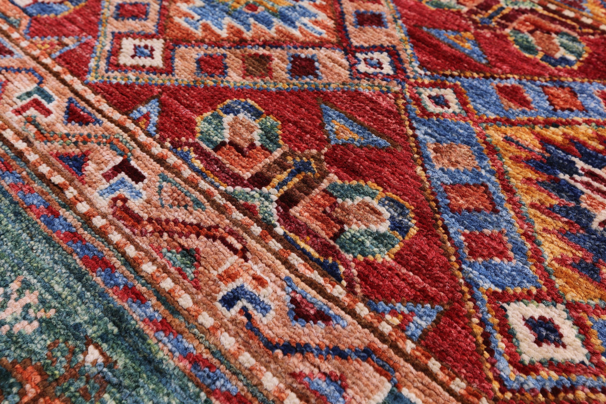 Green Tribal Persian Gabbeh Hand Knotted Wool Rug - 5' 1" X 6' 9" - Golden Nile