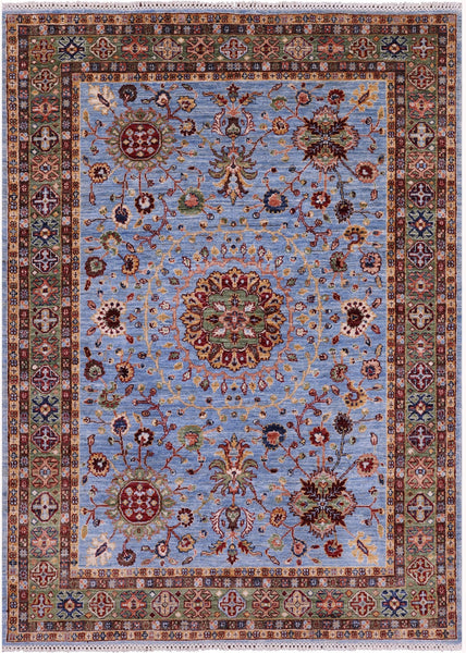 Blue Persian Tabriz Hand Knotted Wool Rug - 5' 0" X 6' 10" - Golden Nile
