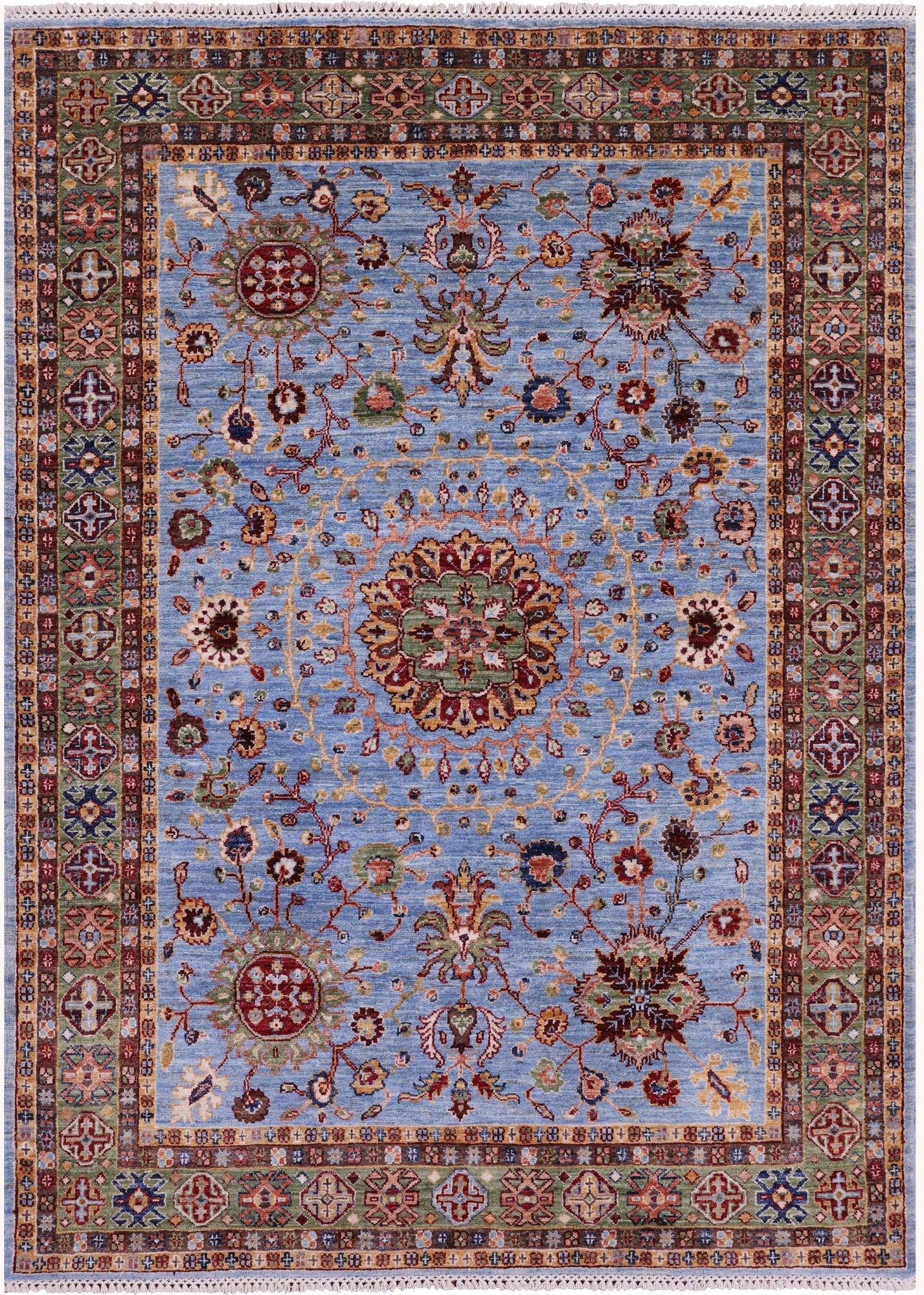 Blue Persian Tabriz Hand Knotted Wool Rug - 5' 0" X 6' 10" - Golden Nile
