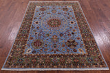 Blue Persian Tabriz Hand Knotted Wool Rug - 5' 0" X 6' 10" - Golden Nile