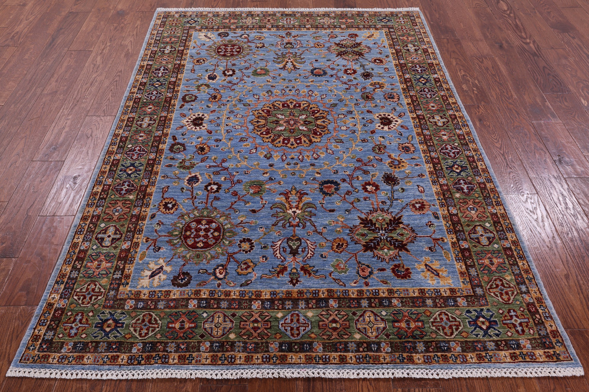 Blue Persian Tabriz Hand Knotted Wool Rug - 5' 0" X 6' 10" - Golden Nile
