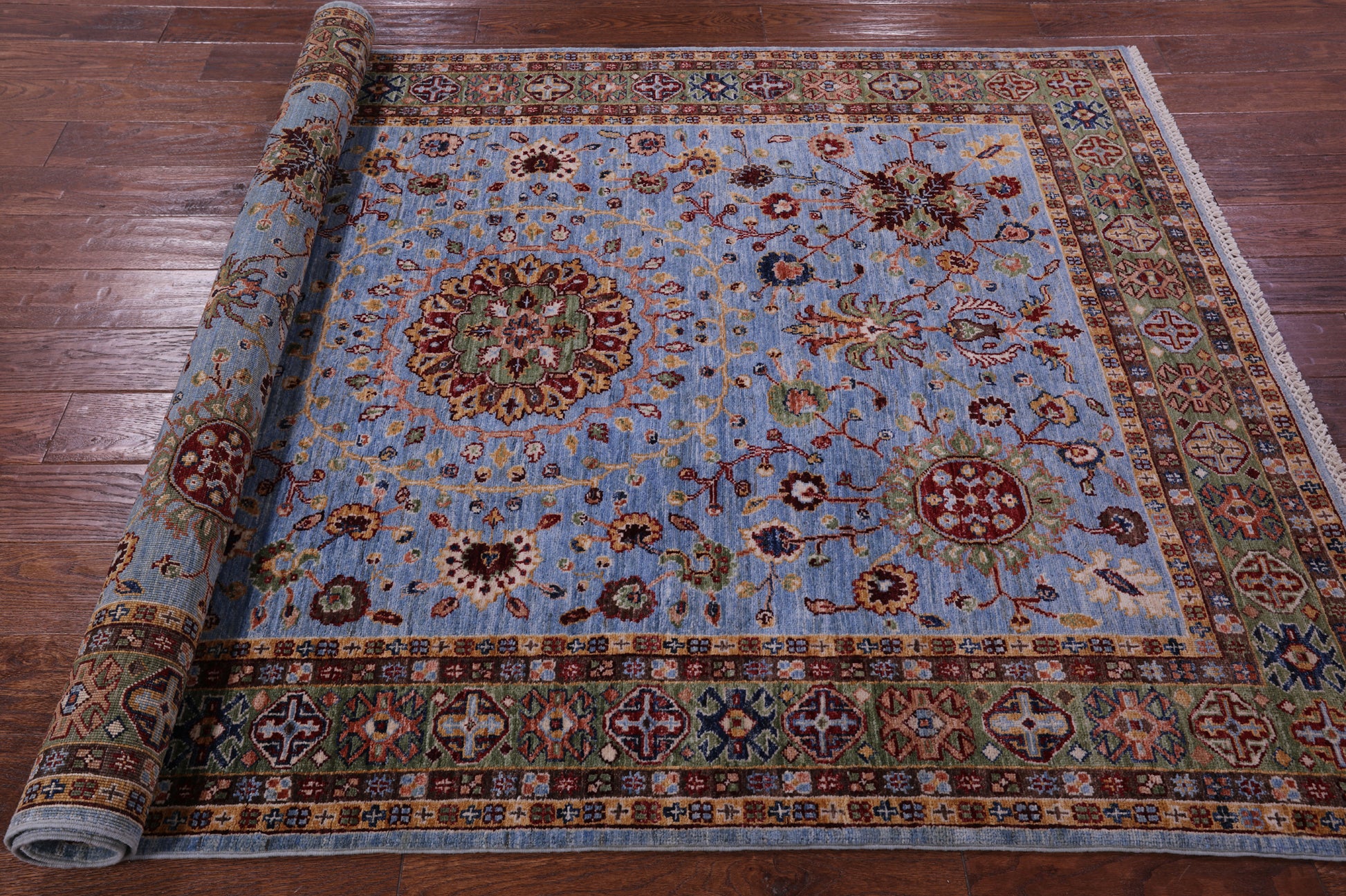 Blue Persian Tabriz Hand Knotted Wool Rug - 5' 0" X 6' 10" - Golden Nile