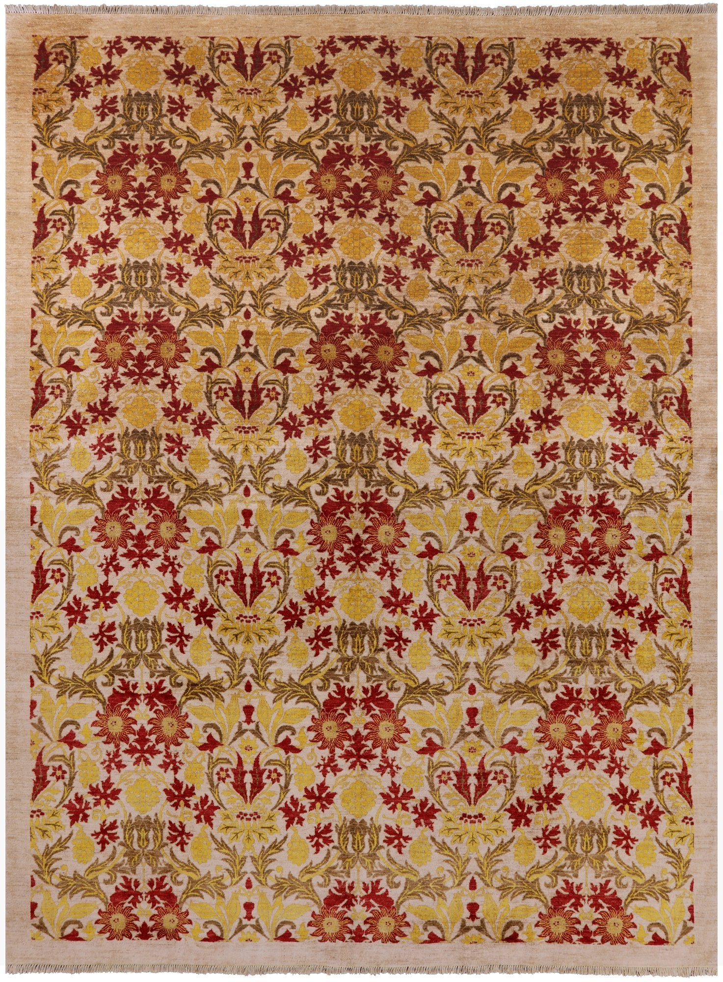 Ivory William Morris Handmade Wool Area Rug - 8' 10" X 12' 0" - Golden Nile