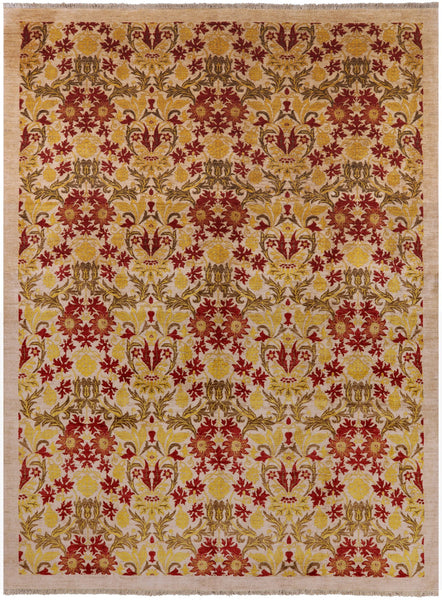 Ivory William Morris Handmade Wool Area Rug - 8' 10" X 12' 0" - Golden Nile