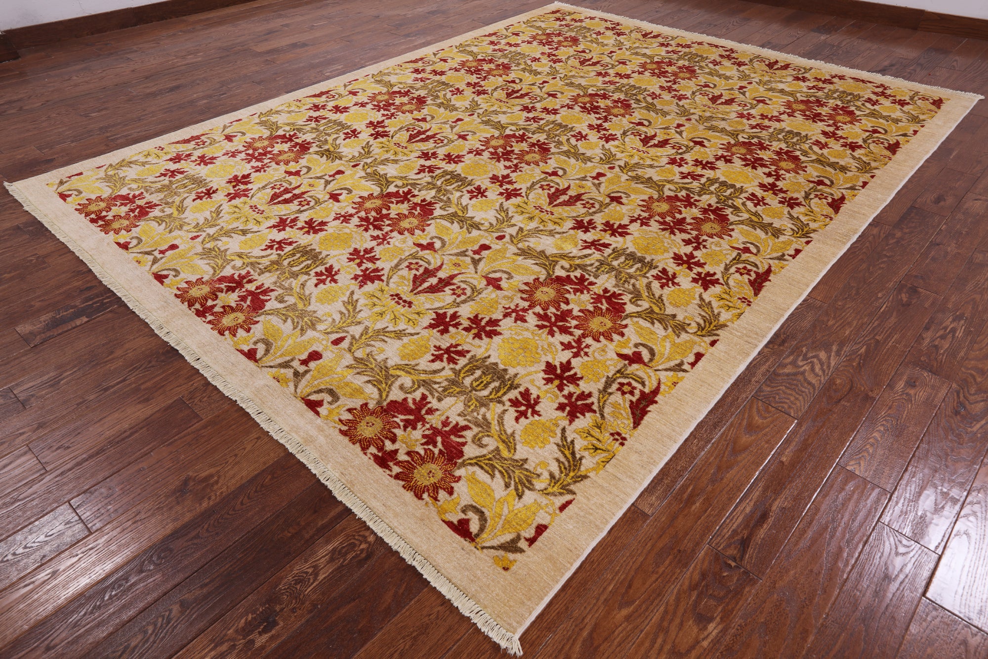 Ivory William Morris Handmade Wool Area Rug - 8' 10" X 12' 0" - Golden Nile