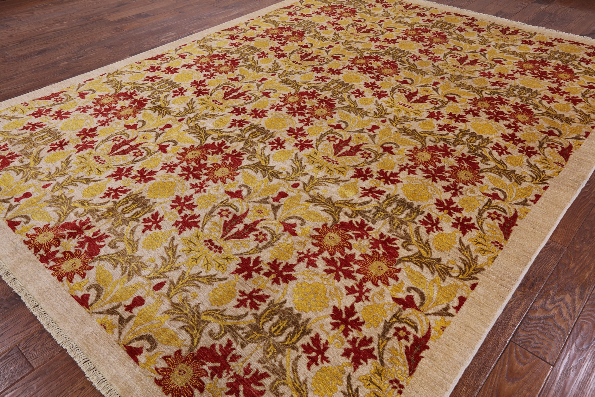 Ivory William Morris Handmade Wool Area Rug - 8' 10" X 12' 0" - Golden Nile