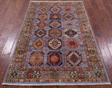 Blue Turkmen Ersari Hand Knotted Wool Rug - 4' 0" X 6' 5" - Golden Nile