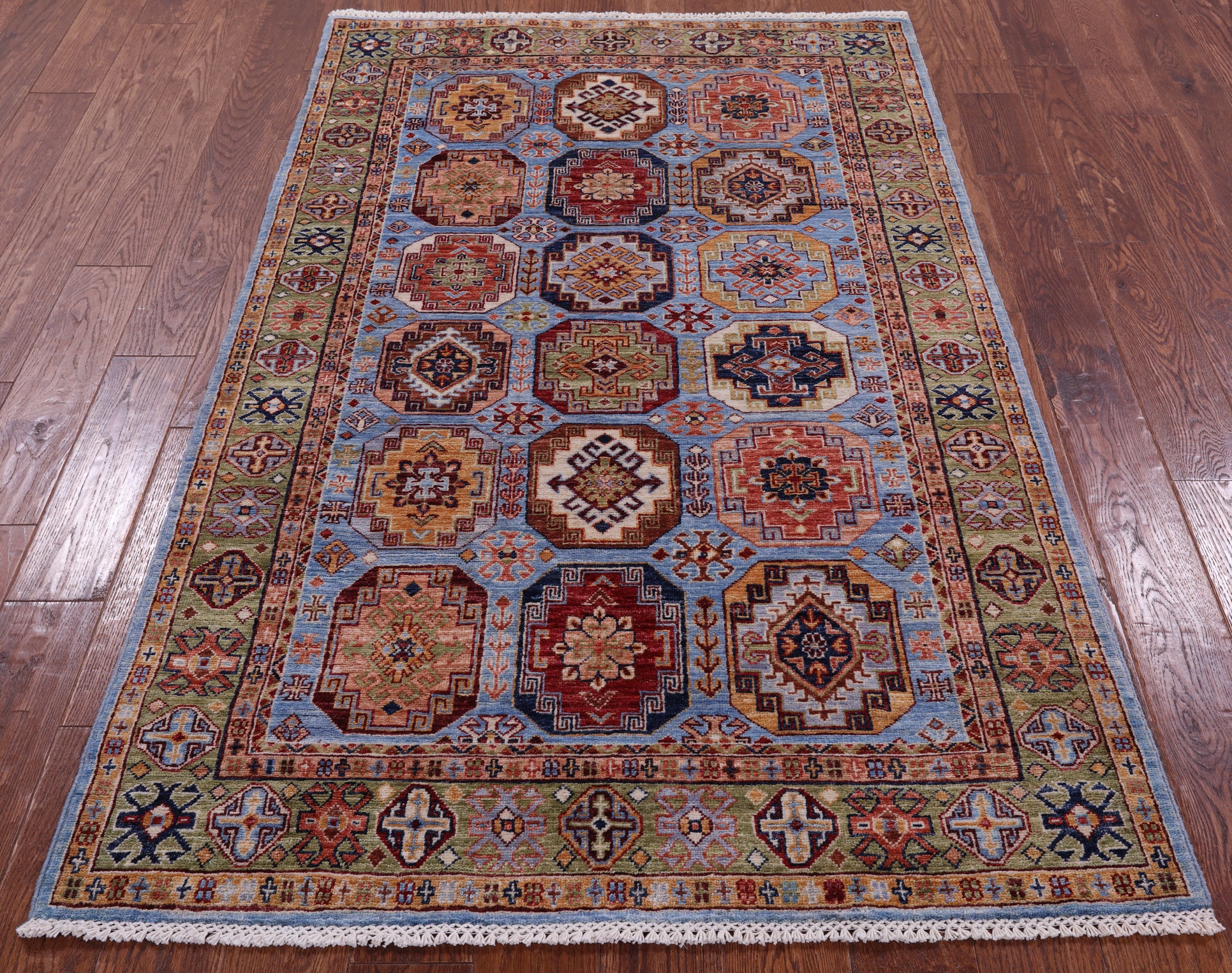 Blue Turkmen Ersari Hand Knotted Wool Rug - 4' 0" X 6' 5" - Golden Nile