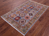 Blue Turkmen Ersari Hand Knotted Wool Rug - 4' 0" X 6' 5" - Golden Nile