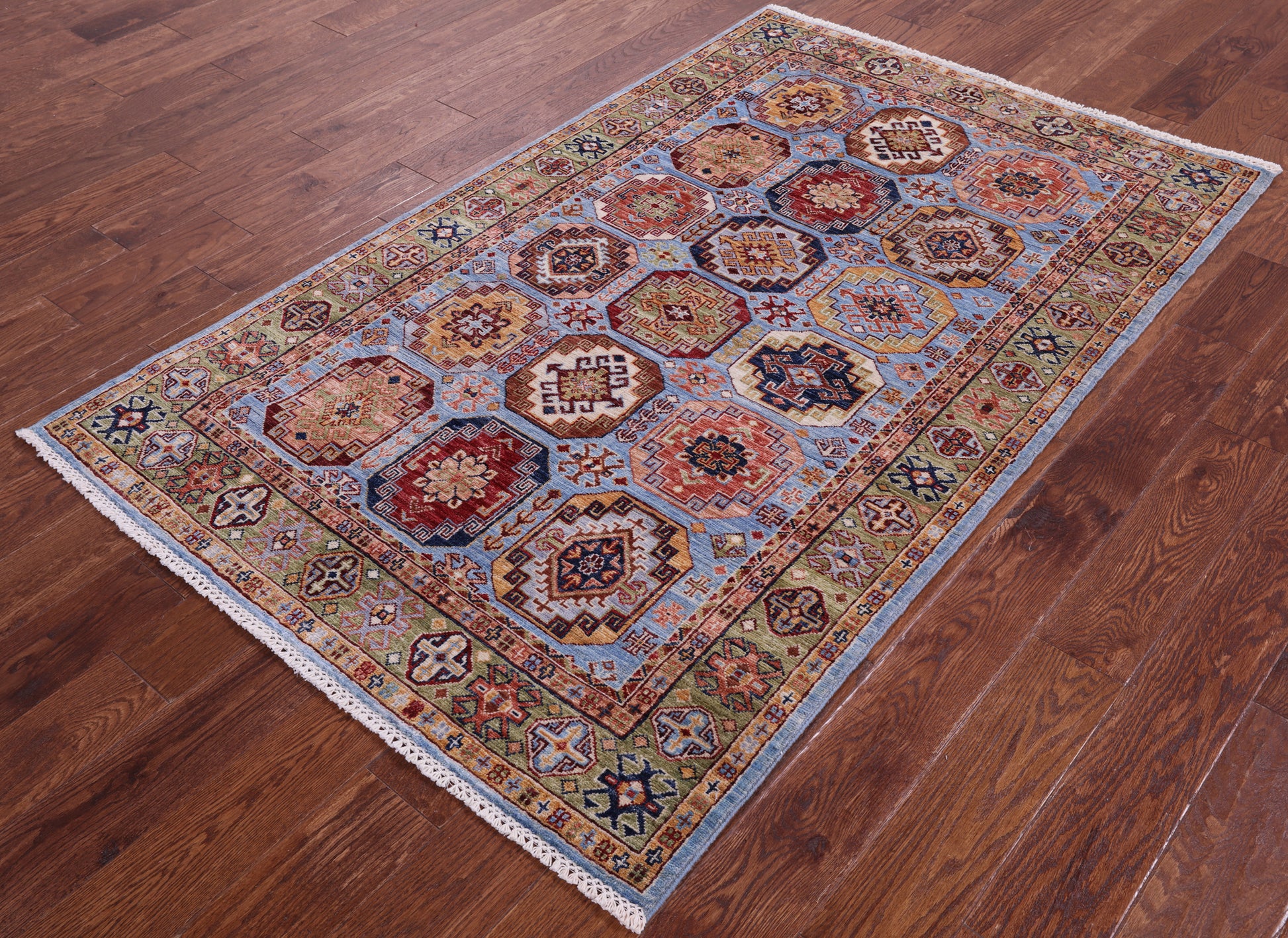 Blue Turkmen Ersari Hand Knotted Wool Rug - 4' 0" X 6' 5" - Golden Nile