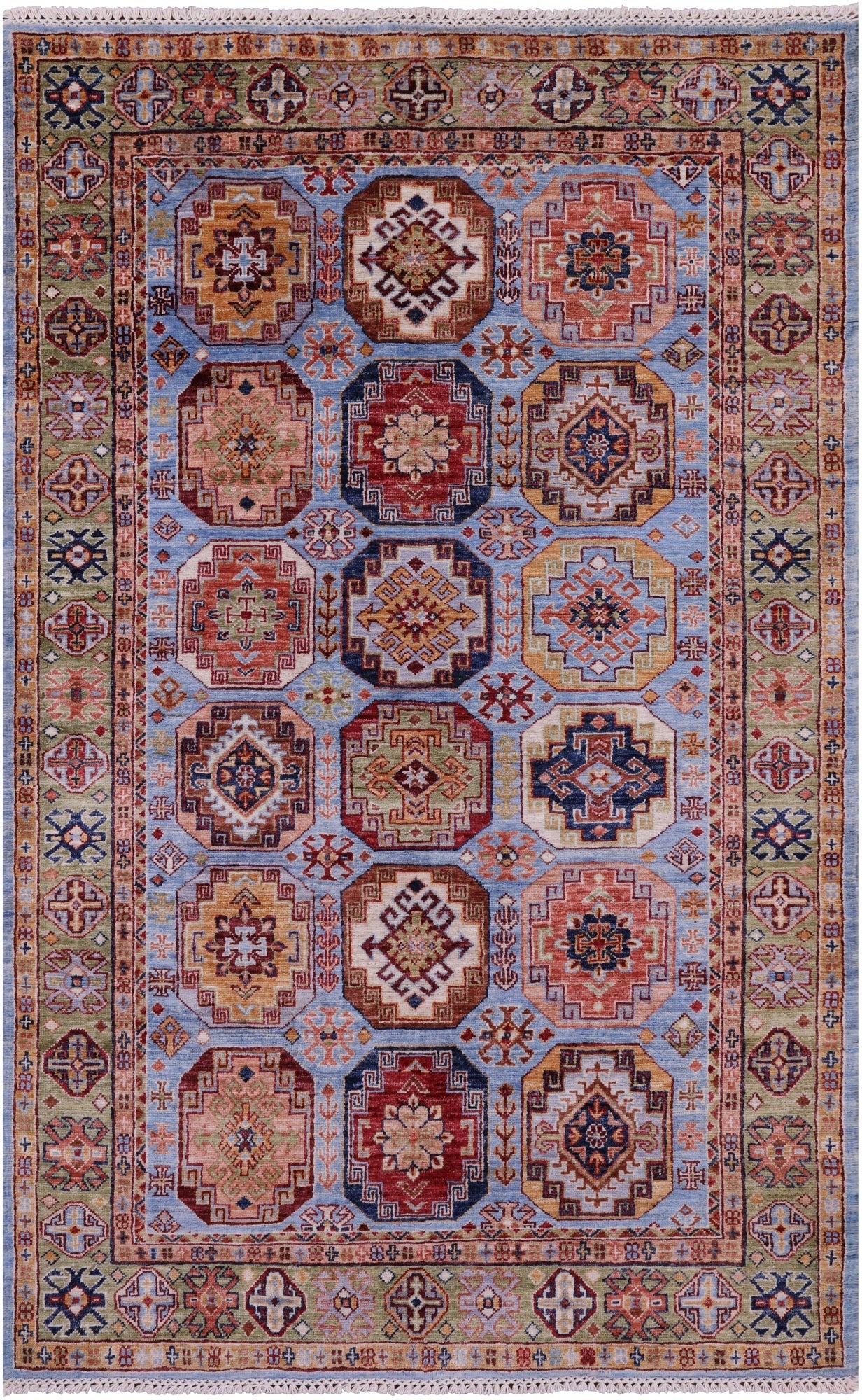 Blue Turkmen Ersari Hand Knotted Wool Rug - 4' 0" X 6' 5" - Golden Nile