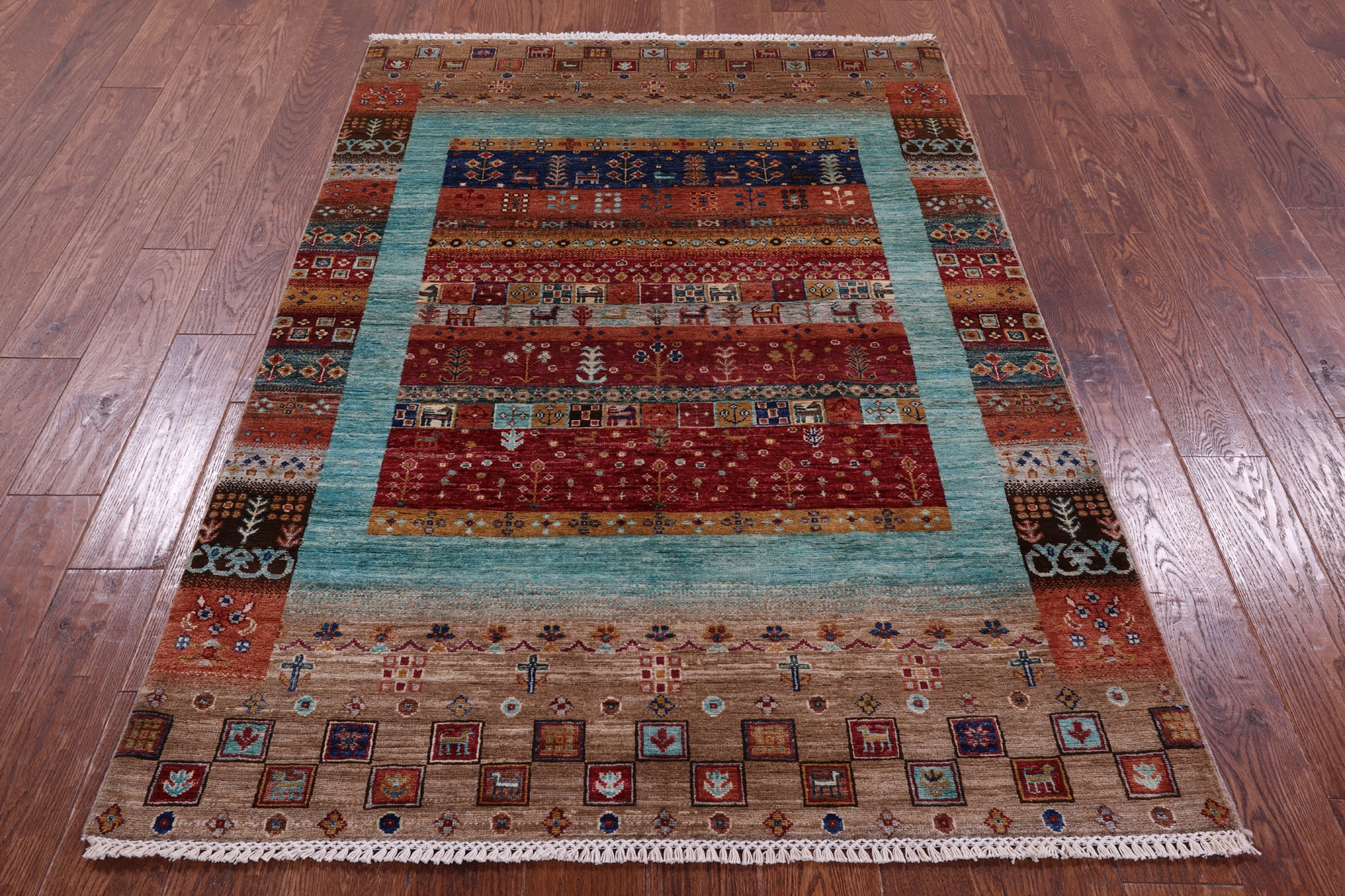 Tribal Persian Gabbeh Hand Knotted Wool Rug - 4' 1" X 6' 0" - Golden Nile