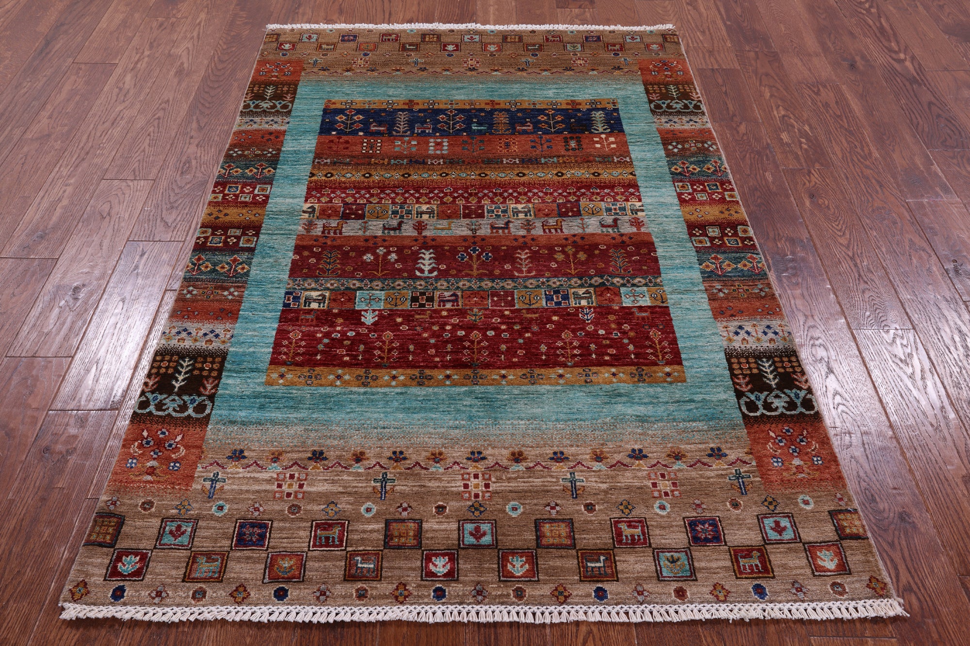 Tribal Persian Gabbeh Hand Knotted Wool Rug - 4' 1" X 6' 0" - Golden Nile