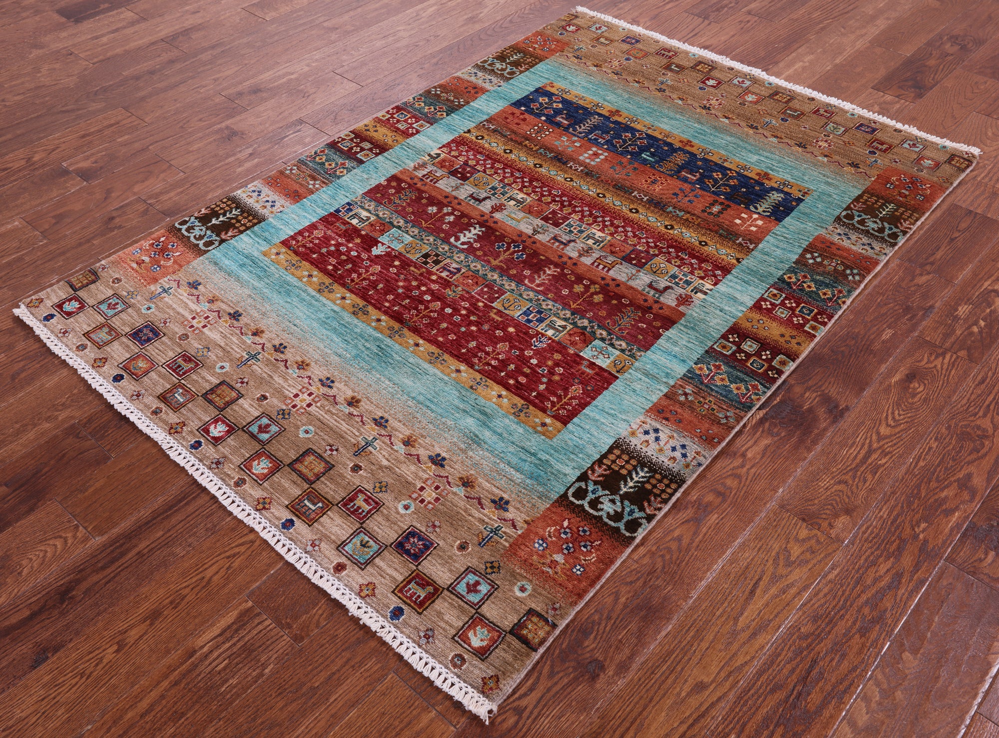 Tribal Persian Gabbeh Hand Knotted Wool Rug - 4' 1" X 6' 0" - Golden Nile