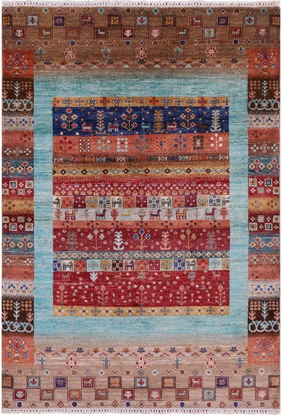 Tribal Persian Gabbeh Hand Knotted Wool Rug - 4' 1" X 6' 0" - Golden Nile