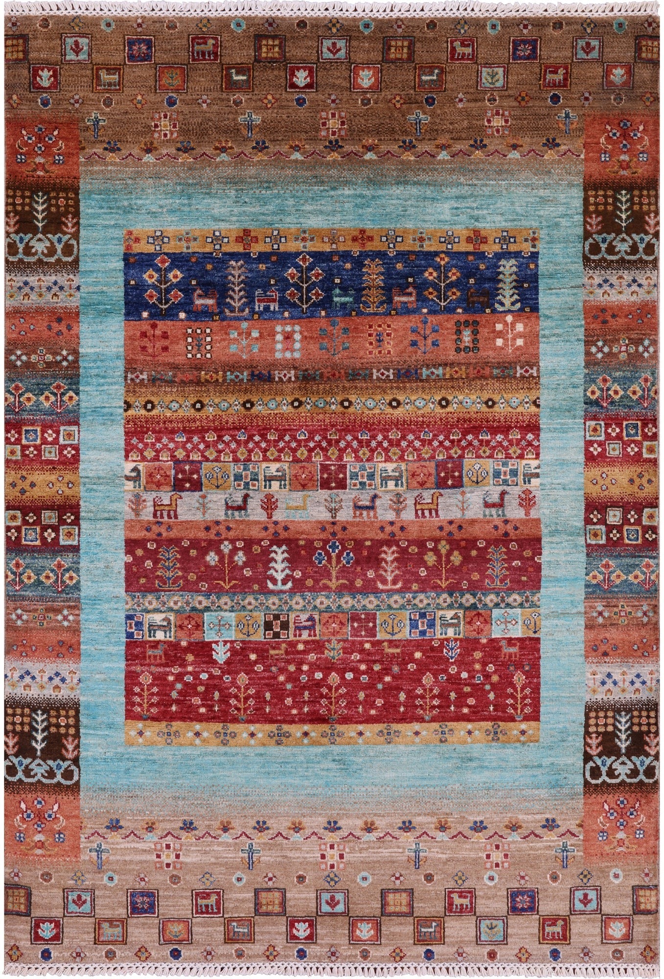 Tribal Persian Gabbeh Hand Knotted Wool Rug - 4' 1" X 6' 0" - Golden Nile