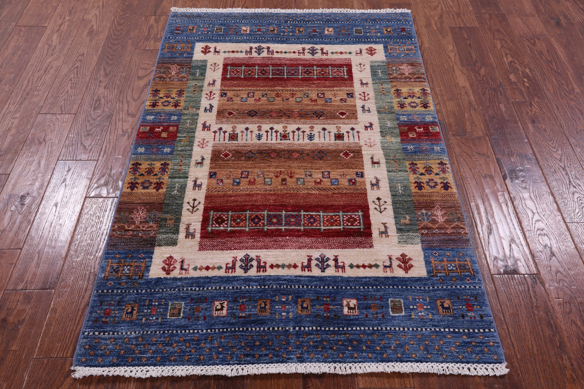 Tribal Persian Gabbeh Hand Knotted Wool Rug - 3' 4" X 5' 1" - Golden Nile