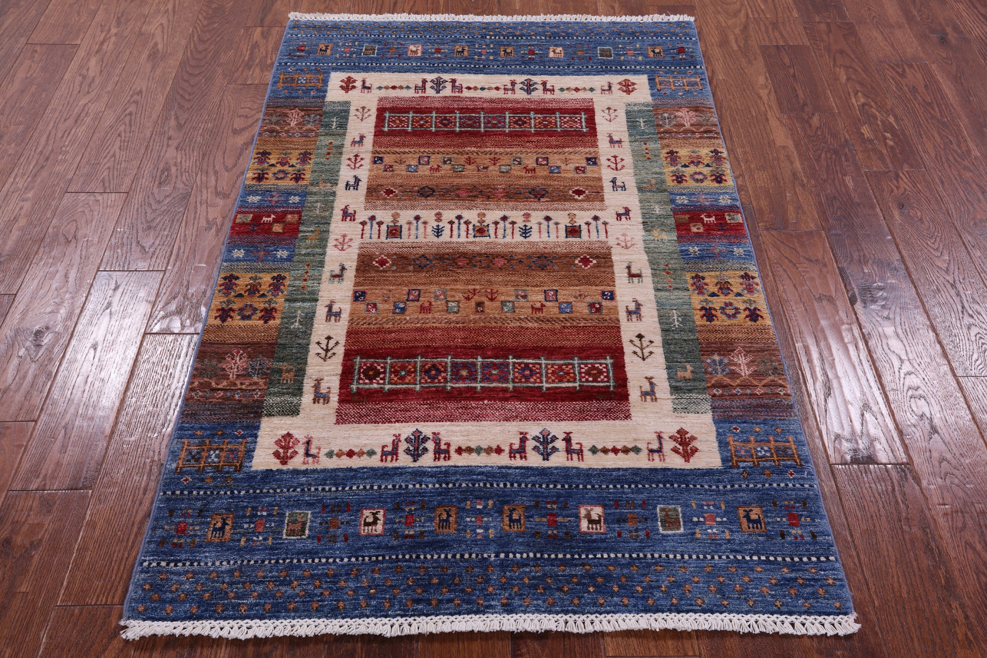Tribal Persian Gabbeh Hand Knotted Wool Rug - 3' 4" X 5' 1" - Golden Nile