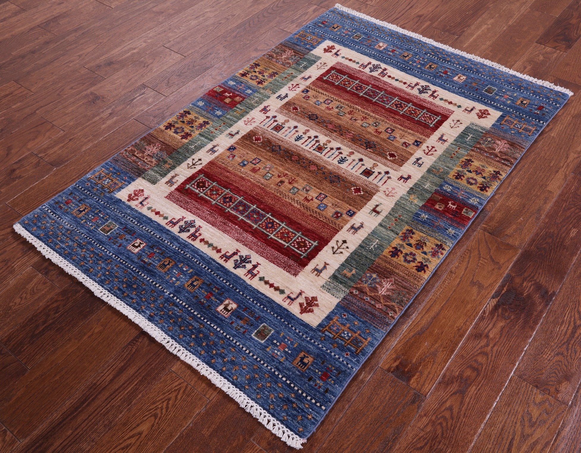 Tribal Persian Gabbeh Hand Knotted Wool Rug - 3' 4" X 5' 1" - Golden Nile