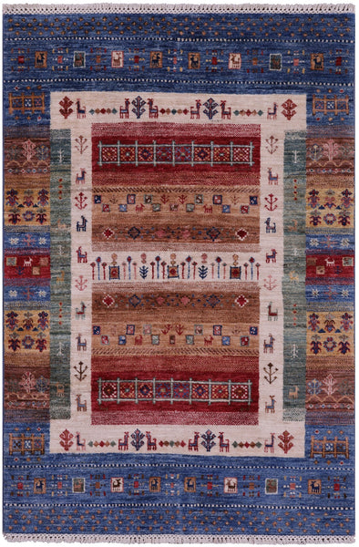 Tribal Persian Gabbeh Hand Knotted Wool Rug - 3' 4" X 5' 1" - Golden Nile