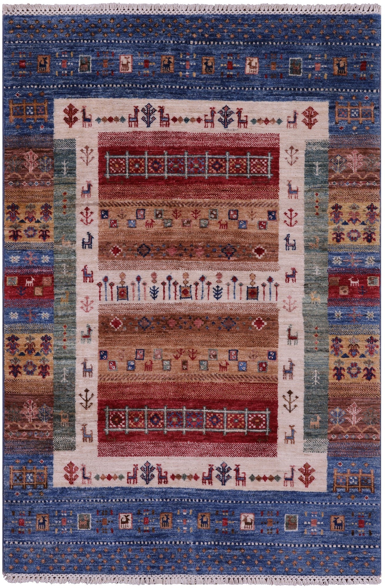 Tribal Persian Gabbeh Hand Knotted Wool Rug - 3' 4" X 5' 1" - Golden Nile